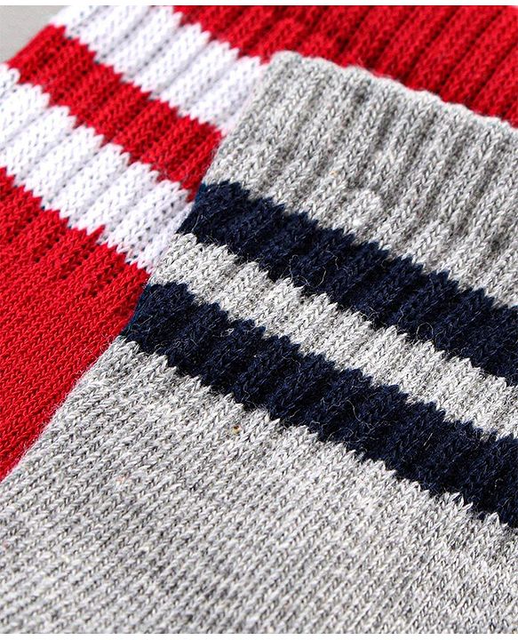 Pine Kids Ankle Length Anti Microbial Washed Socks Stripe Design Pack Of 5 - Red Grey Yellow Black White
