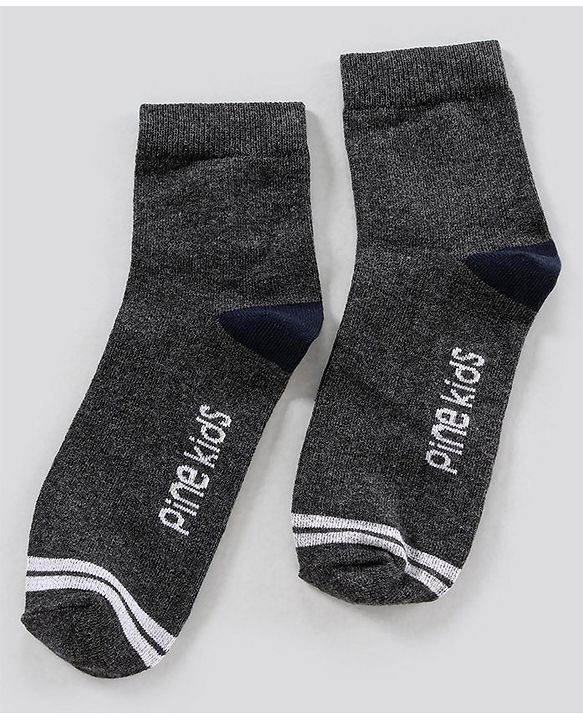 Pine Kids Ankle Length Anti Microbial Washed Socks Text Design Pack Of 3 - Grey Black Yellow