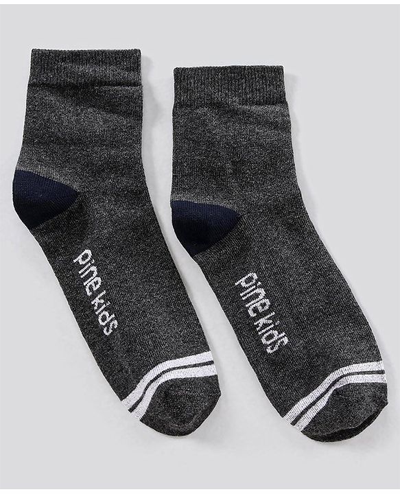 Pine Kids Ankle Length Anti Microbial Washed Socks Text Design Pack Of 3 - Grey Black Yellow