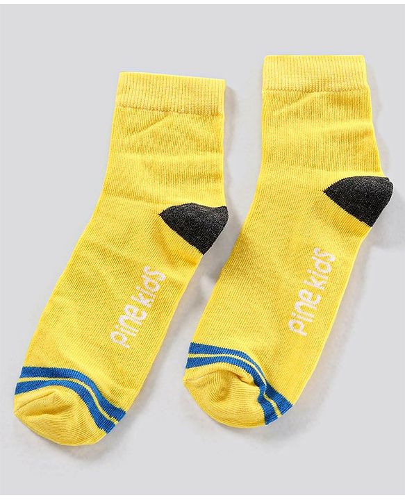 Pine Kids Ankle Length Anti Microbial Washed Socks Text Design Pack Of 3 - Grey Black Yellow