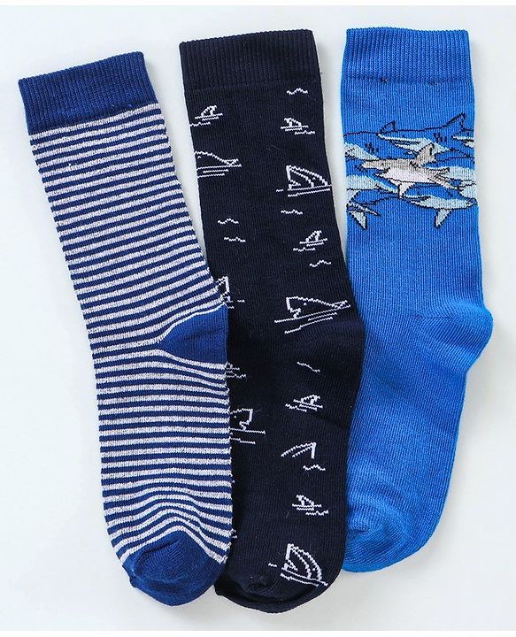 Pine Kids Ankle Length Antimicrobial Socks Set of 3 - Blue
