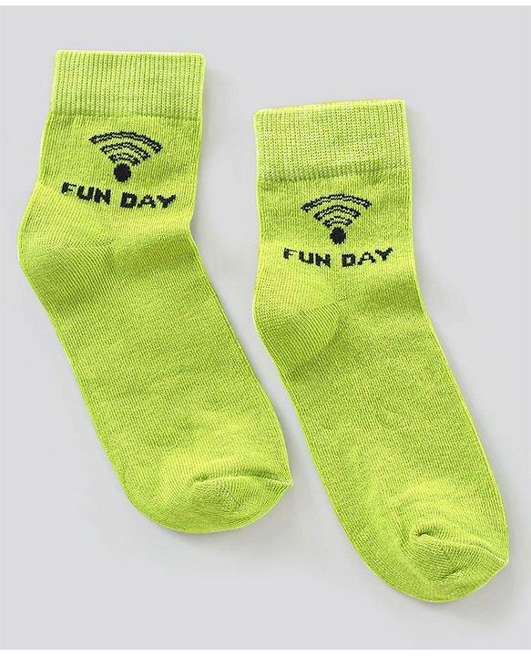 Pine Kids Ankle Length Anti Microbial Washed Socks Text Design Pack Of 7 - Blue Yellow Green Red Black Grey