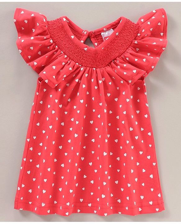 Babyhug Half Sleeves Tops & Denim Shorts Strawberry & Heart Print - Red White