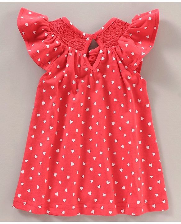 Babyhug Half Sleeves Tops & Denim Shorts Strawberry & Heart Print - Red White