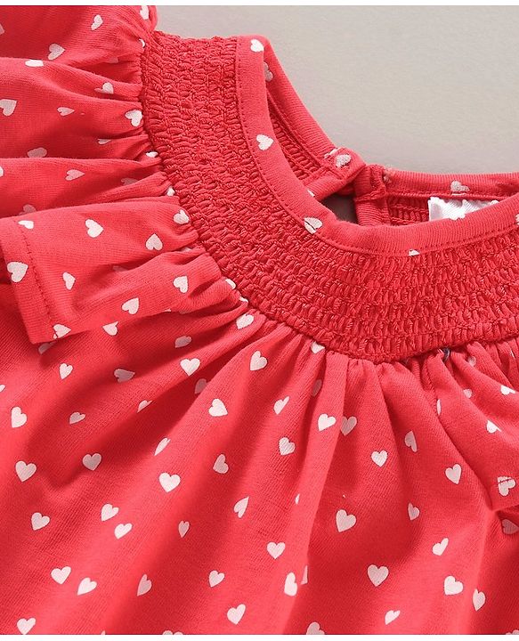 Babyhug Half Sleeves Tops & Denim Shorts Strawberry & Heart Print - Red White