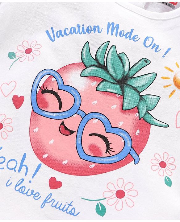 Babyhug Half Sleeves Tops & Denim Shorts Strawberry & Heart Print - Red White