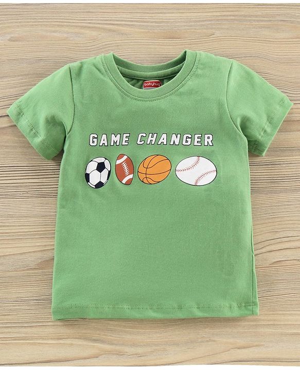 Babyhug Half Sleeves Knit T-Shirt & Shorts Set Sports Ball Print - Green Grey