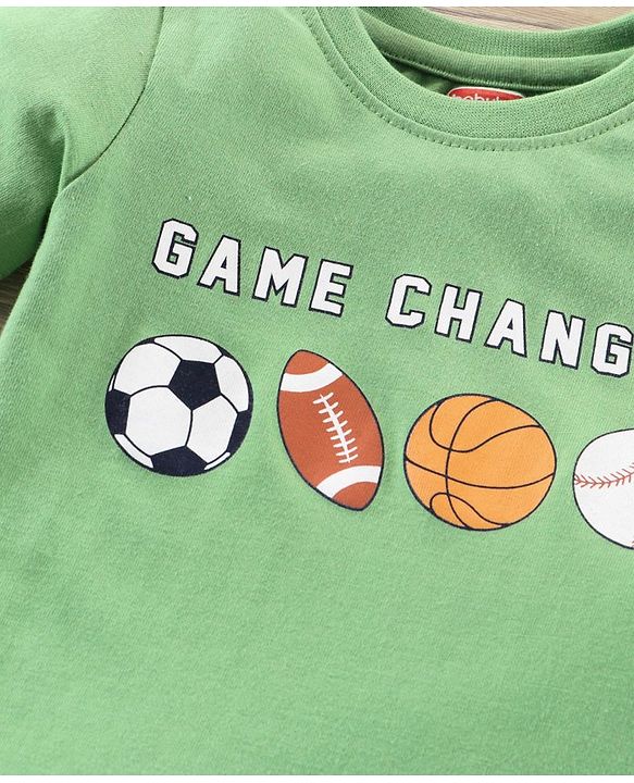 Babyhug Half Sleeves Knit T-Shirt & Shorts Set Sports Ball Print - Green Grey