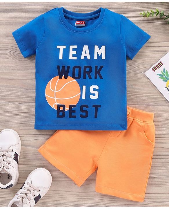 Babyhug Half Sleeves T-Shirt and Knee Length Bottomwear Text Print - Blue Orange