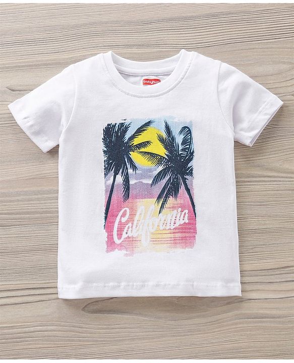 Babyhug Half Sleeves T-Shirt & Shorts Set California Print - White Navy