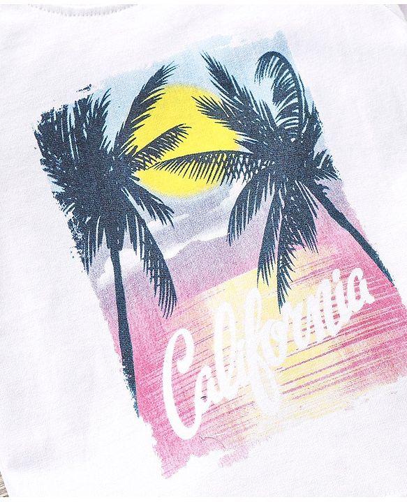 Babyhug Half Sleeves T-Shirt & Shorts Set California Print - White Navy