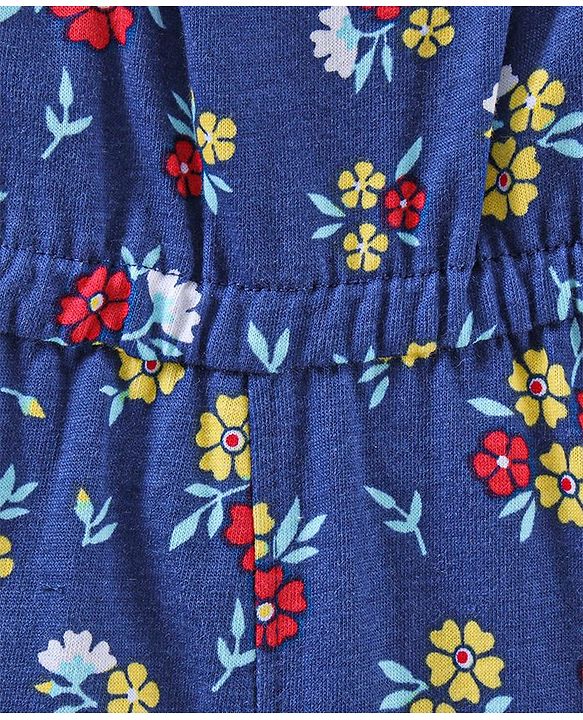 Babyhug 100%Cotton Singlet Jumpsuit Floral Print - Navy Blue