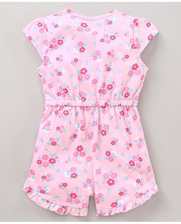 Babyhug 100% Cotton Cap Sleeves Jumpsuit Floral Print - Pink
