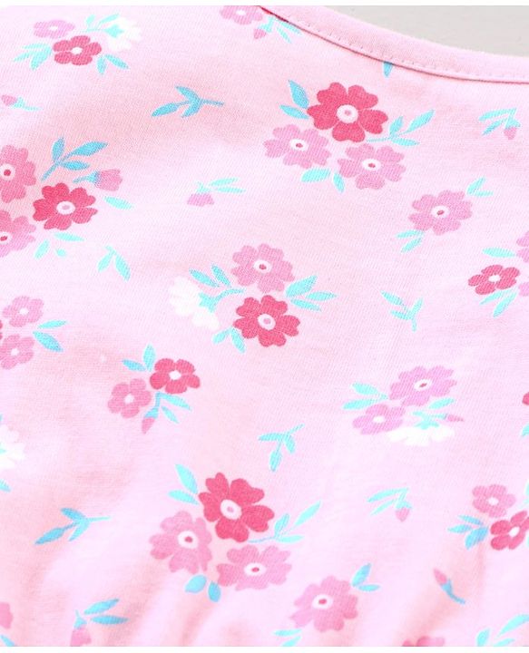 Babyhug 100% Cotton Cap Sleeves Jumpsuit Floral Print - Pink