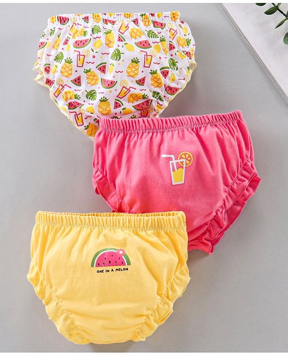 Babyhug Cotton Panties Printed Pack of 3 - Pink Yellow