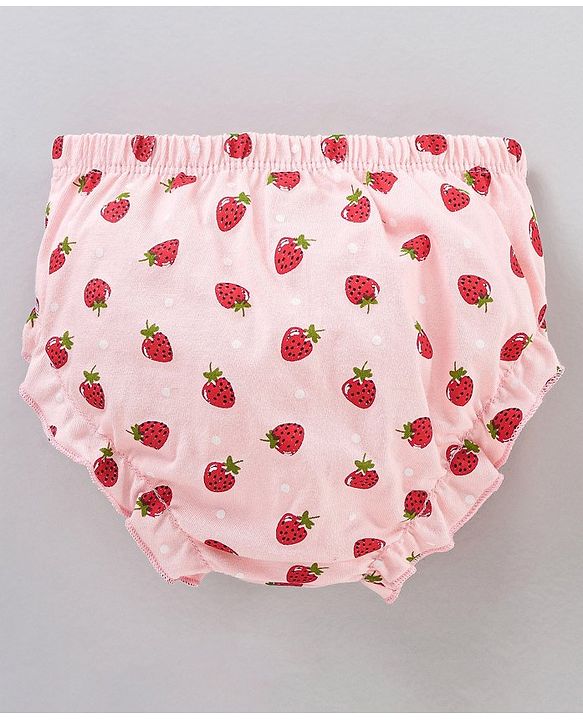 Babyhug Cotton Bloomers Polka Dot & Strawberry Printed Pack of 3 - Red Pink Green