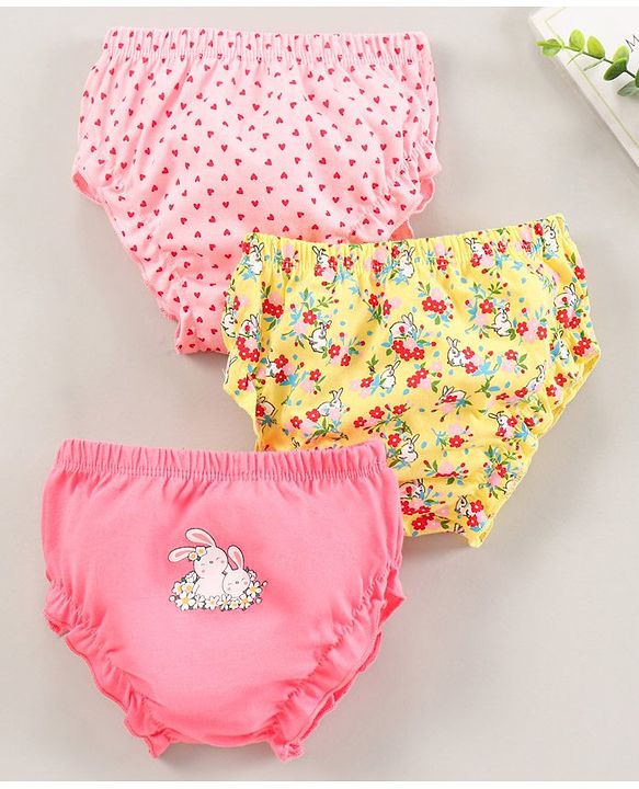 Babyhug Bloomers Multi Print Pack Of 3 - Pink Yellow