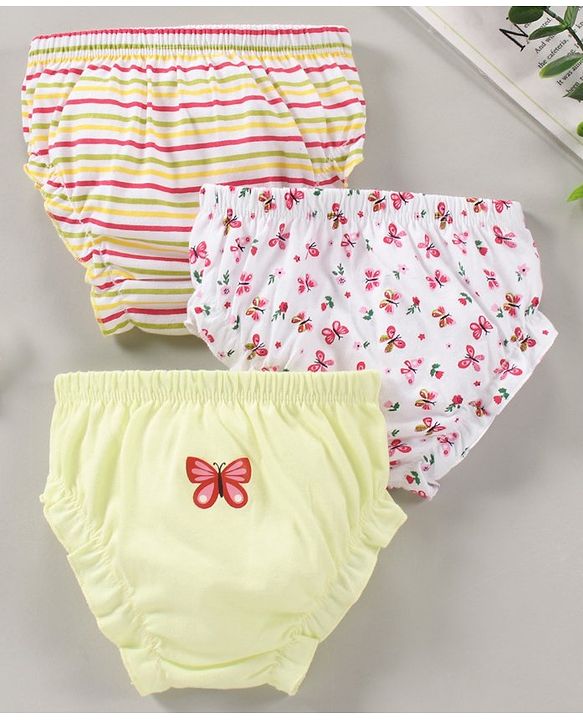 Babyhug Cotton Panties Butterfly Printed & Striped Pack Of 3 - Multicolour