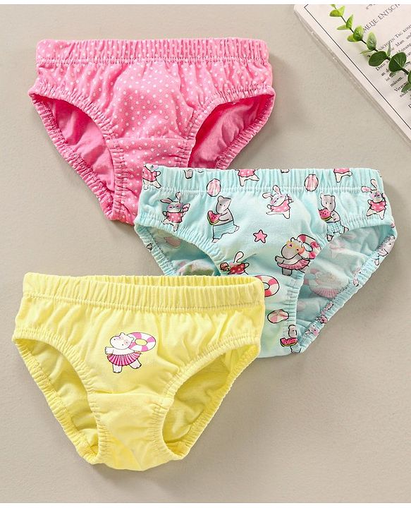 Babyhug 100% Cotton Dot Printed Pantied Pack Of 3 - Pink Yellow & Blue
