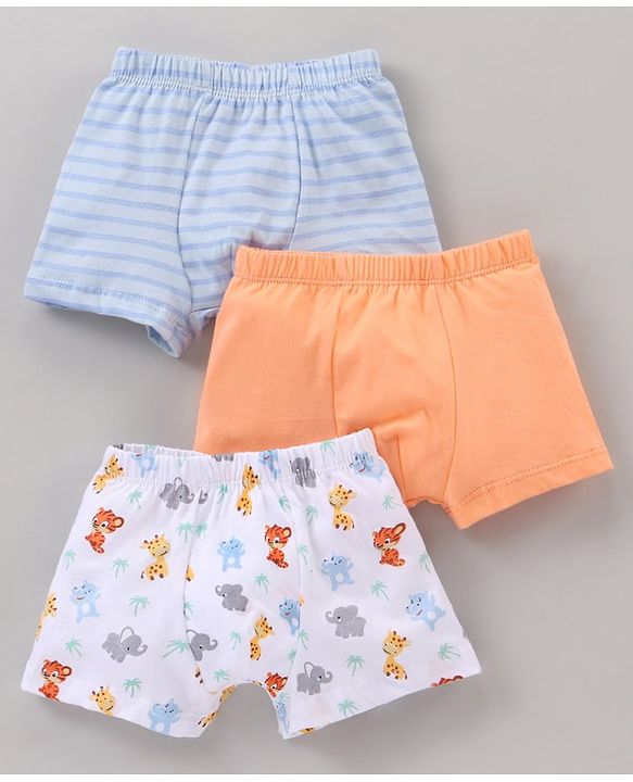 Babyhug 100% Cotton Striped & Animal Printed Briefs Pack Of 3 - Blue Orange & White