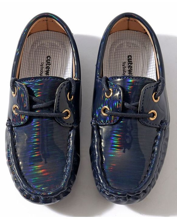 Cute Walk by Babyhug Lace Party Wear Loafer Shoes - Blue