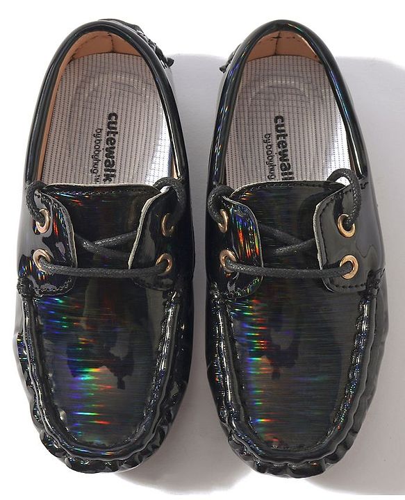 Cute Walk by Babyhug Lace Party Wear Loafer Shoes - Black