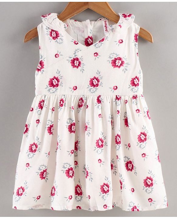 Babyhug 100% Rayon Sleeveless Frock With Bloomer Floral Print- White Pink