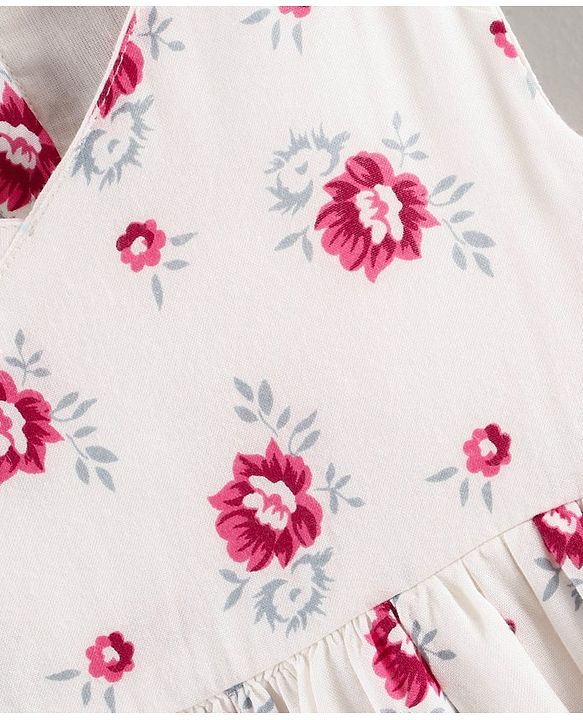 Babyhug 100% Rayon Sleeveless Frock With Bloomer Floral Print- White Pink