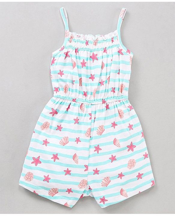 Babyhug 100% Cotton Sleeveless Jumpsuit Stripes & Stars Print - White