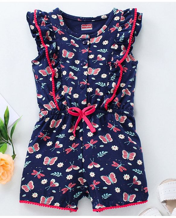 Babyhug Sleeveless Jumpsuit Butterfly Print - Blue