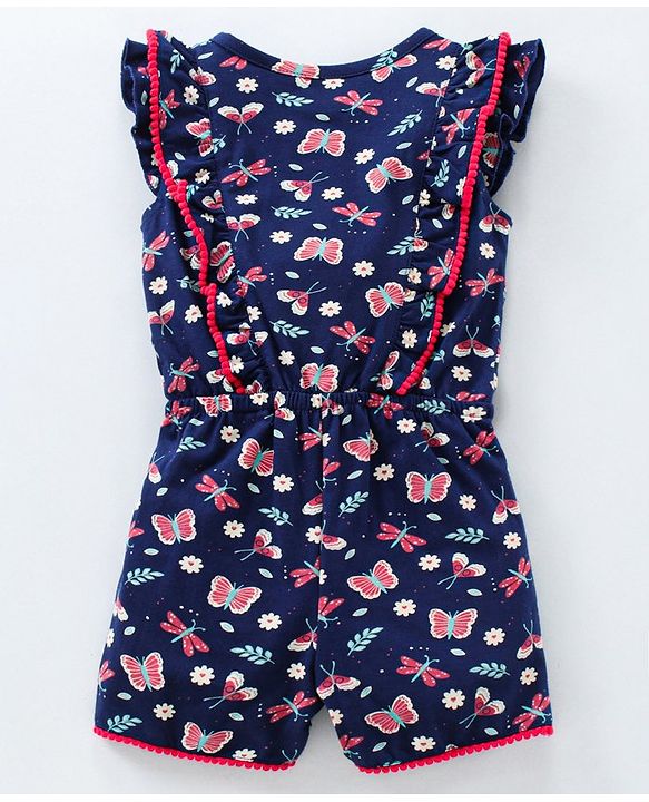 Babyhug Sleeveless Jumpsuit Butterfly Print - Blue