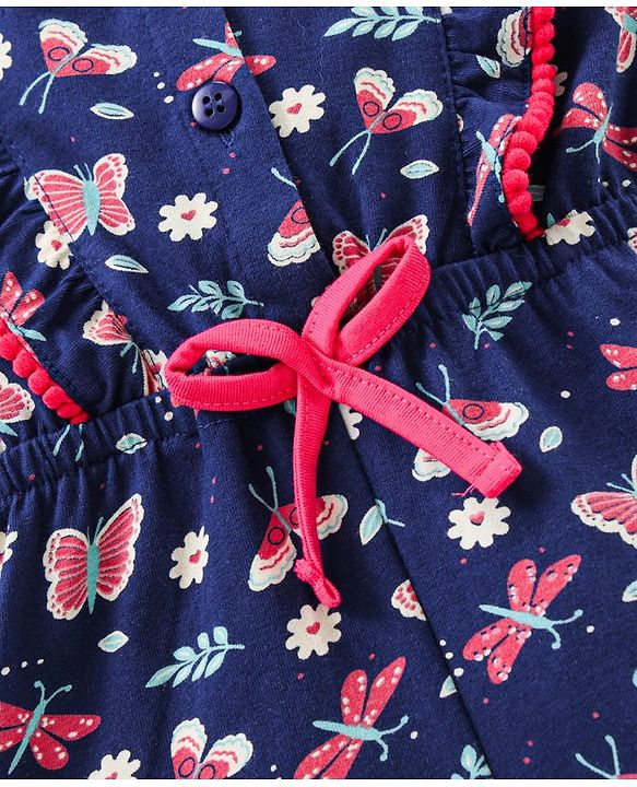 Babyhug Sleeveless Jumpsuit Butterfly Print - Blue