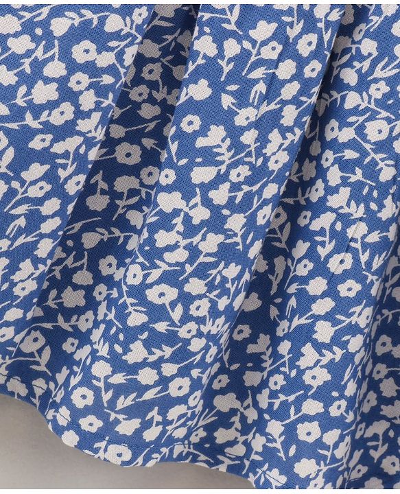 Babyhug 100% Rayon Flutter Sleeves Frock Floral Print & Bow Applique - Blue