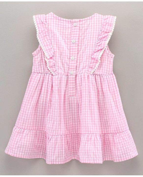 Babyhug 100 % Cotton Sleeveless Frock With Bow Applique Checks Print- Pink