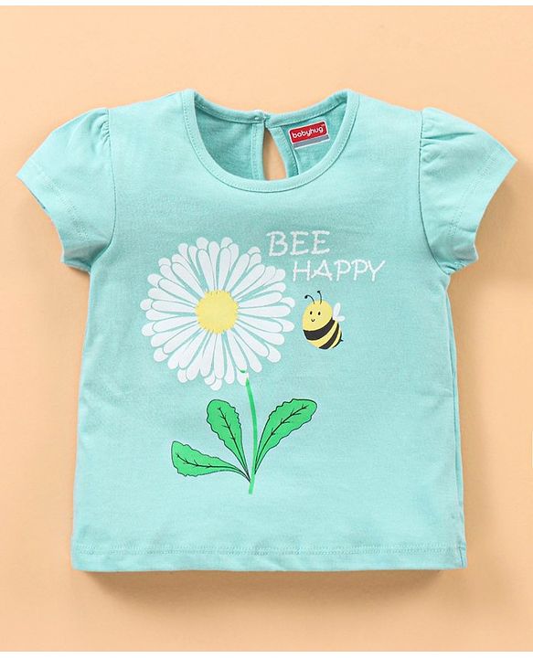 Babyhug Half Sleeves Top with Pyjama Floral Print - Blue