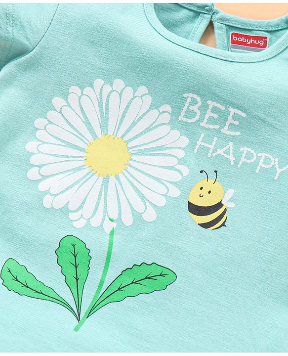 Babyhug Half Sleeves Top with Pyjama Floral Print - Blue