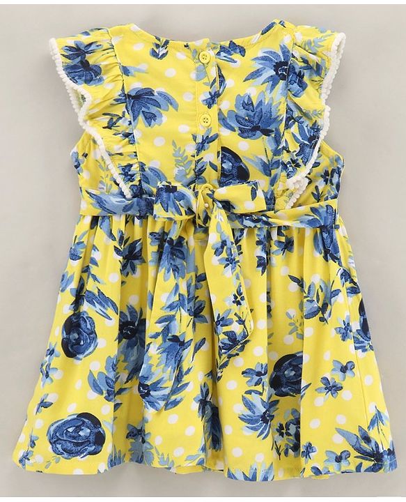 Babyhug 100% Rayon Woven Flutter Sleeves Frock Floral Print- Yellow
