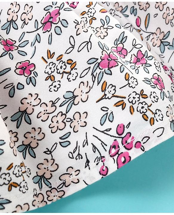 Babyhug 100% Rayon Frill Sleeves Frock With Embroidery & Floral Print- Ivory