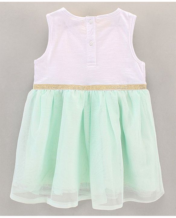 Babyhug Sleeveless Knee Length Frock Mermaid Print - White Green
