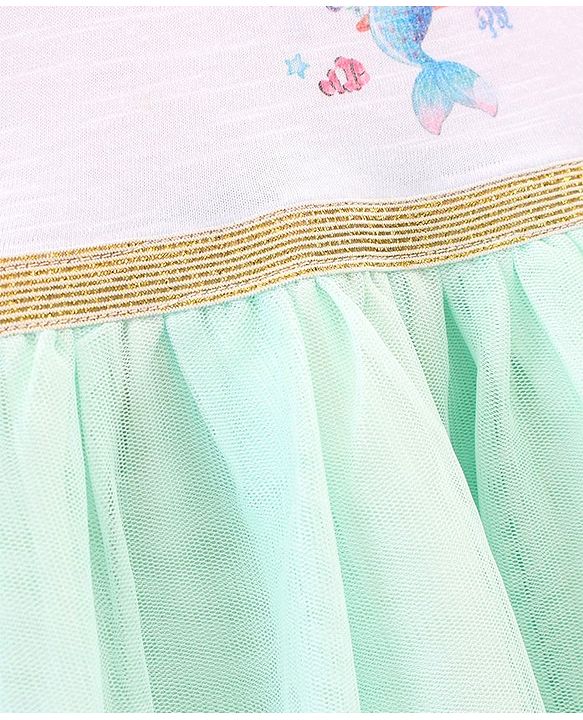 Babyhug Sleeveless Knee Length Frock Mermaid Print - White Green