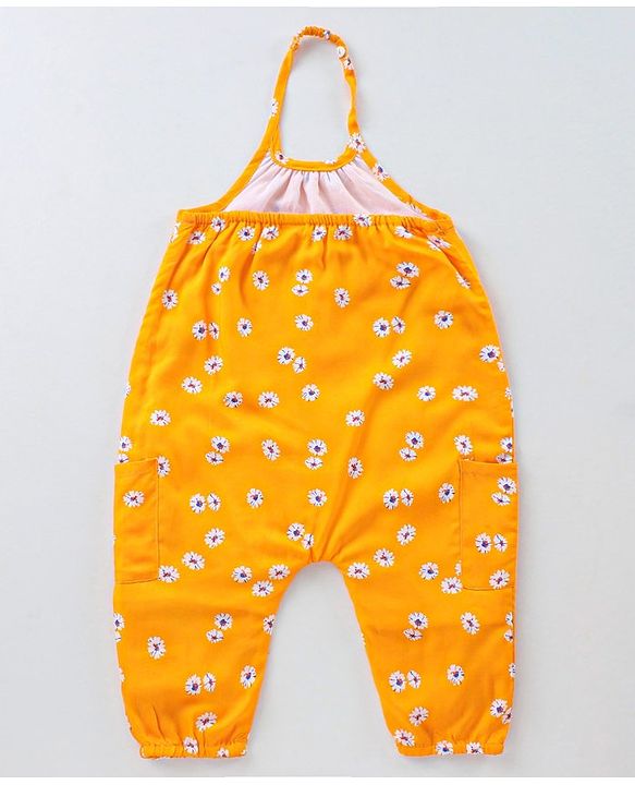 BABYHUG 100% Cotton Sleeveless Jumpsuit Floral Print - Yellow