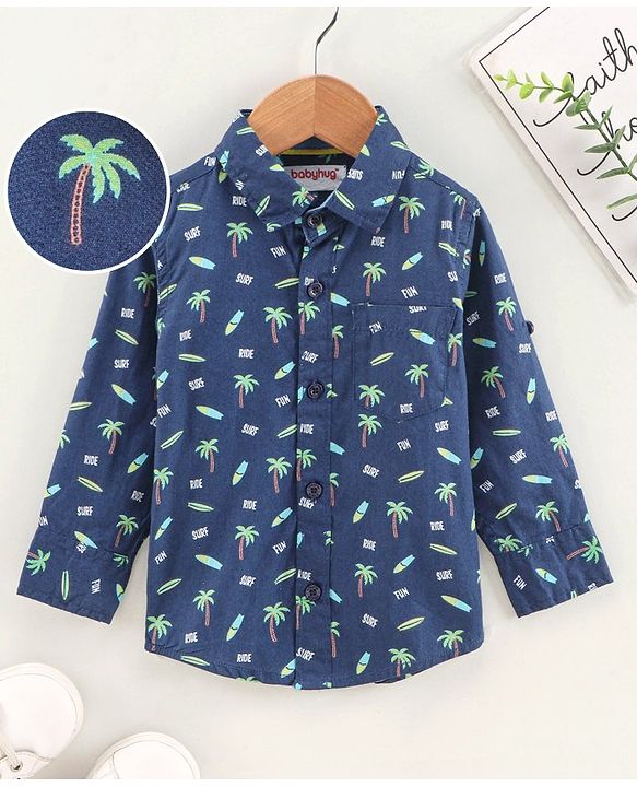 Babyhug Cotton Full Sleeves Shirt Printed - Blue