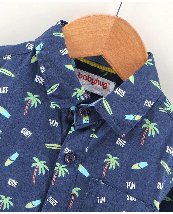 Babyhug Cotton Full Sleeves Shirt Printed - Blue