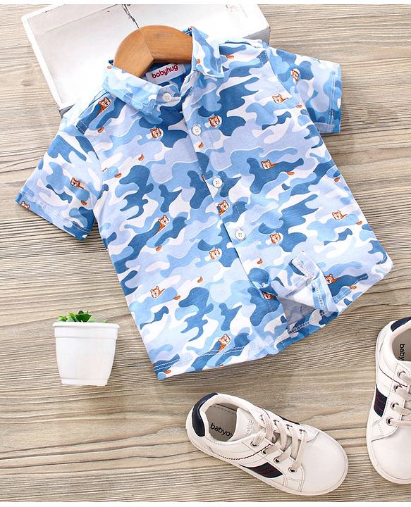 Babyhug Half Sleeves Knitted  Printed Shirt - Blue