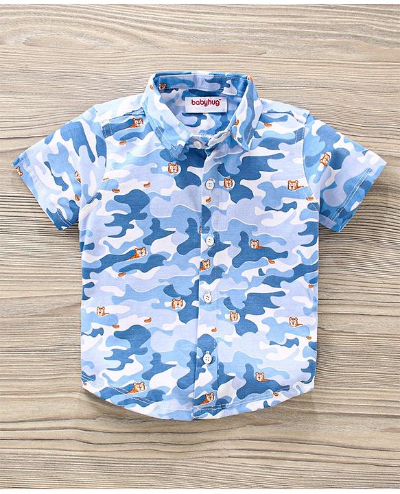 Babyhug Half Sleeves Knitted  Printed Shirt - Blue