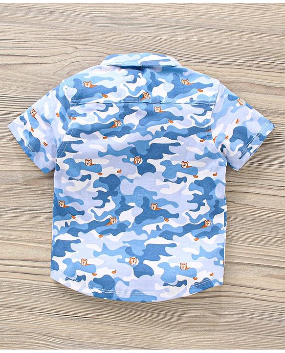 Babyhug Half Sleeves Knitted  Printed Shirt - Blue