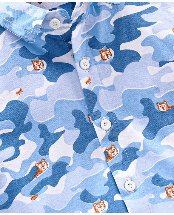 Babyhug Half Sleeves Knitted  Printed Shirt - Blue
