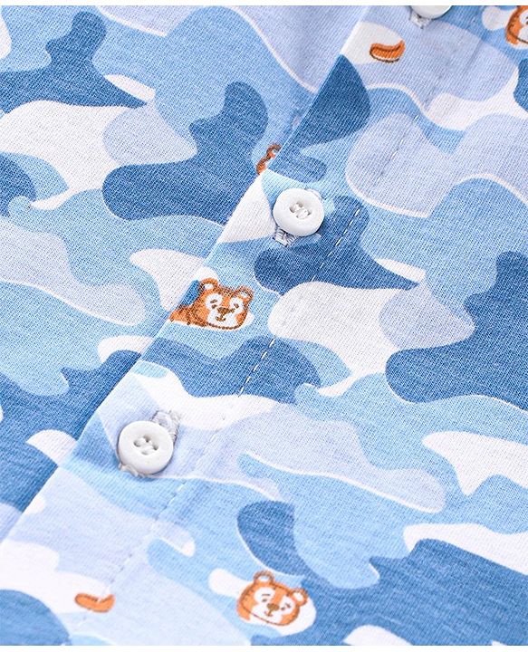Babyhug Half Sleeves Knitted  Printed Shirt - Blue