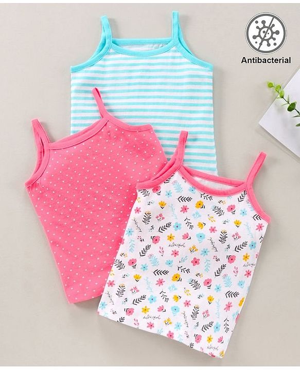 Babyhug 100% Cotton Antibacterial Finish Sleeveless Slips All Over Printed Pack of 3 - Pink Blue