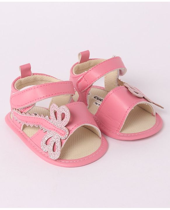 Cute Walk by Babyhug Velcro Booties Butterfly Applique - Pink